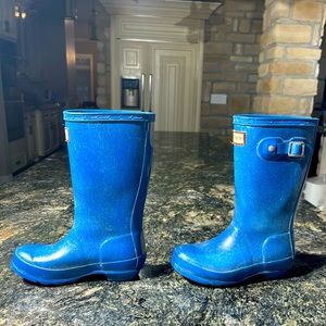 Hunter Original Giant Blue with glitter girls welly rain boots size US12 Eu29